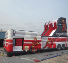 T8-316 Deslizador seco inflable del tema del camión de bomberos