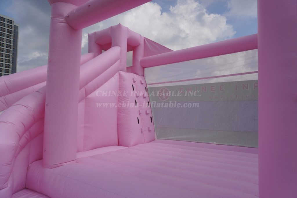 T2-3524B Pink Wedding Bounce House With Slide & Pool