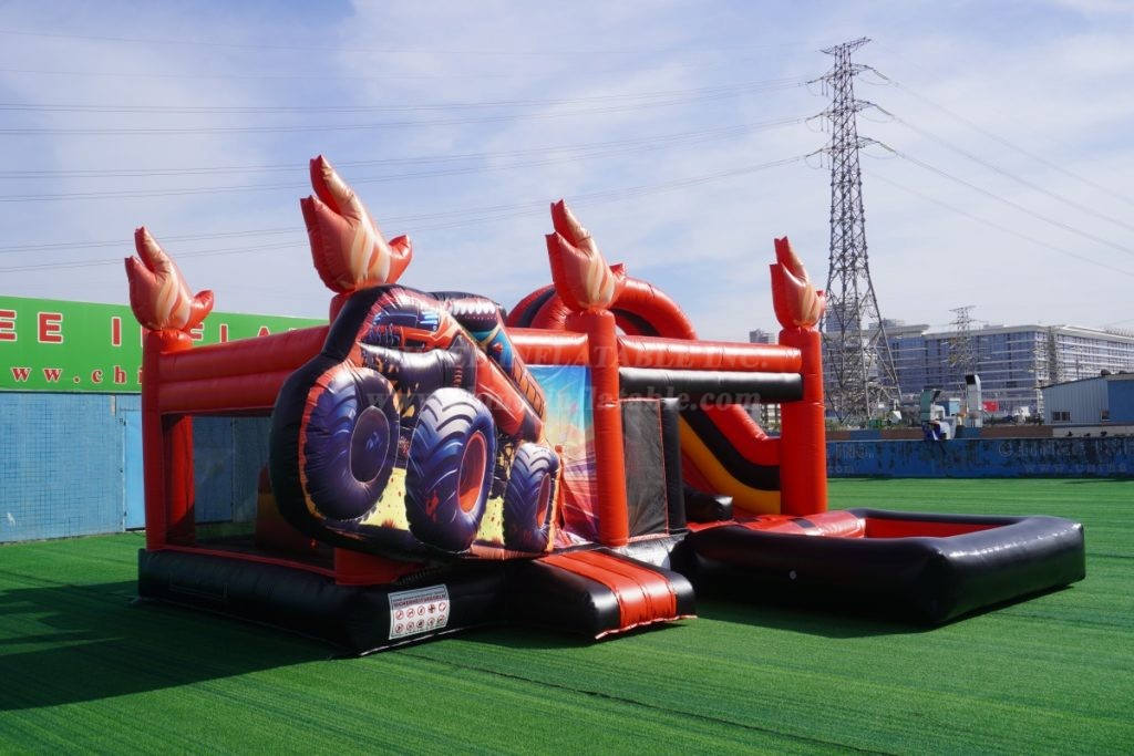 T2-4795C Monster Truck Themed Bounce House with Slide & Pool